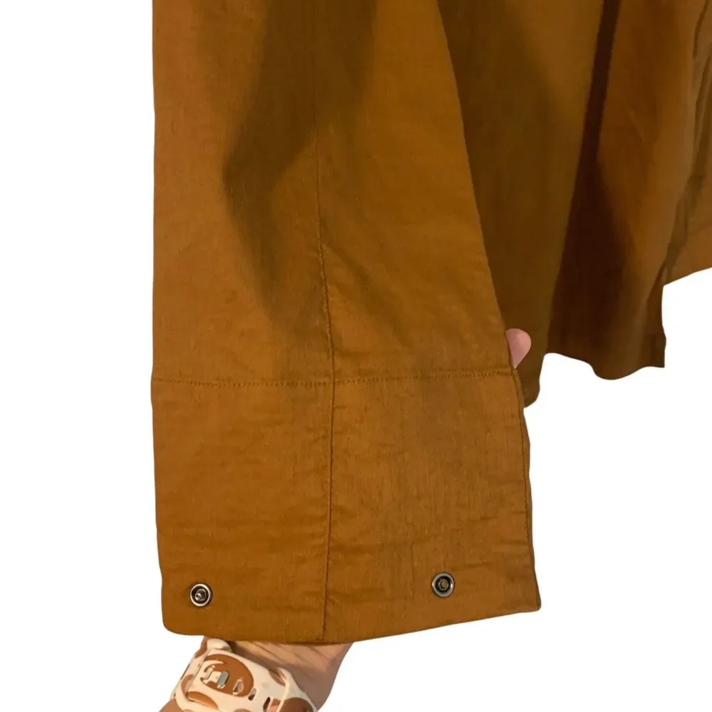 Aday Womens Brown Relax I’m Flax Linen Blend Snap Button Up Top L Lagenlook